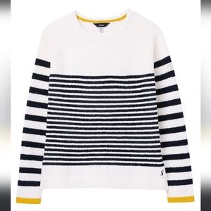 Joules Women's Chenille Sweater, White‎ and Navy Stripe, Yellow, Size 8